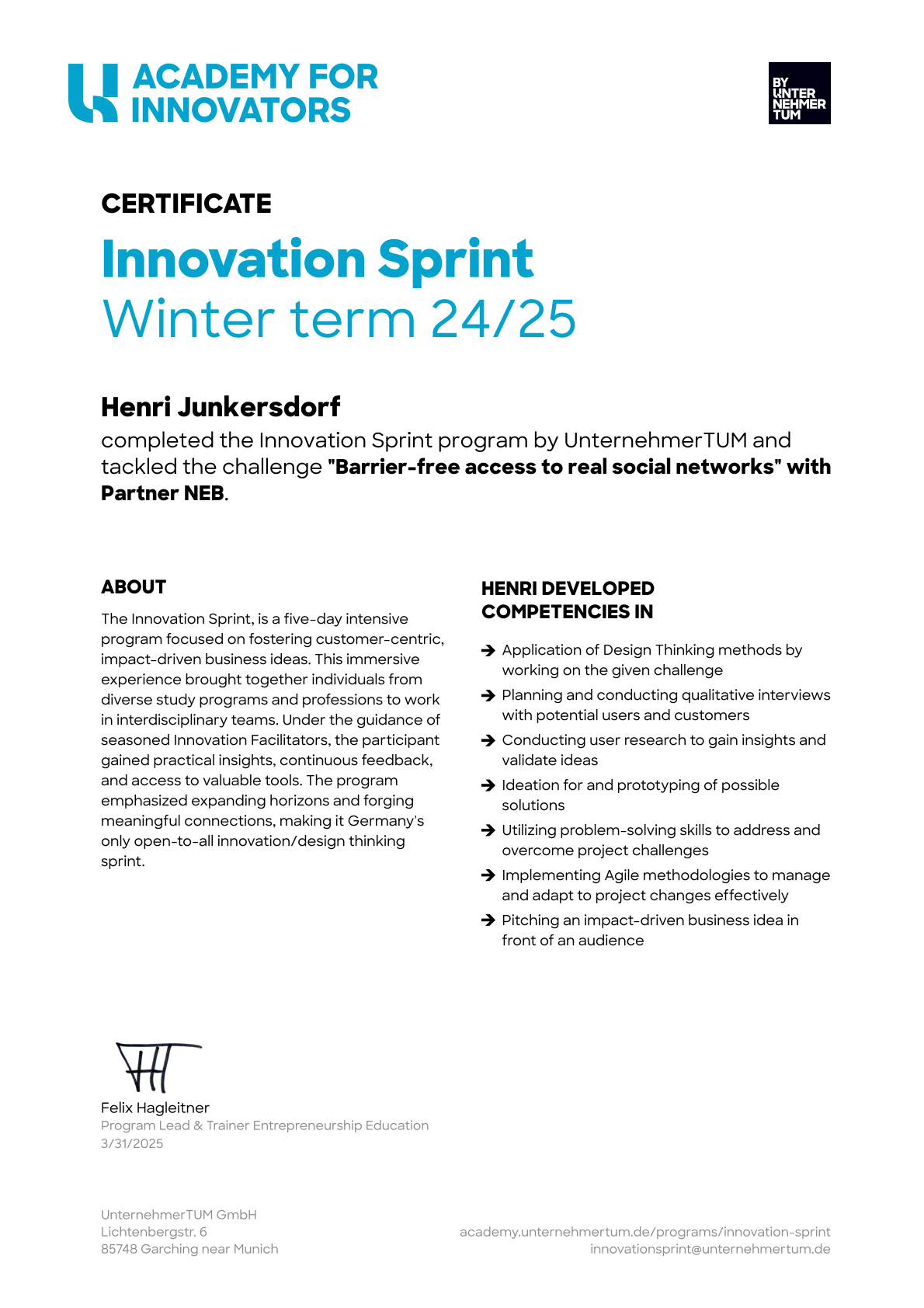 Preview of the certificate